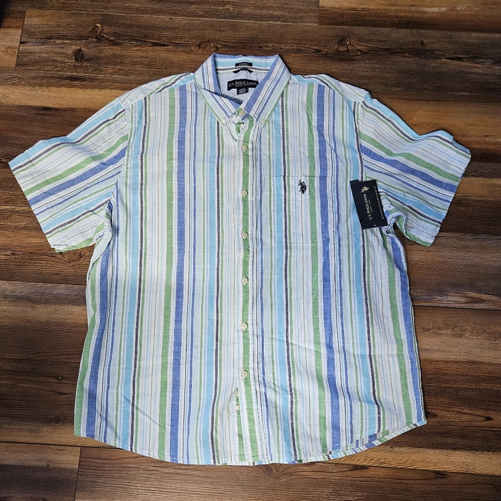 Striped Blue and Green Men's Shirt Size 3XL BY US Polo